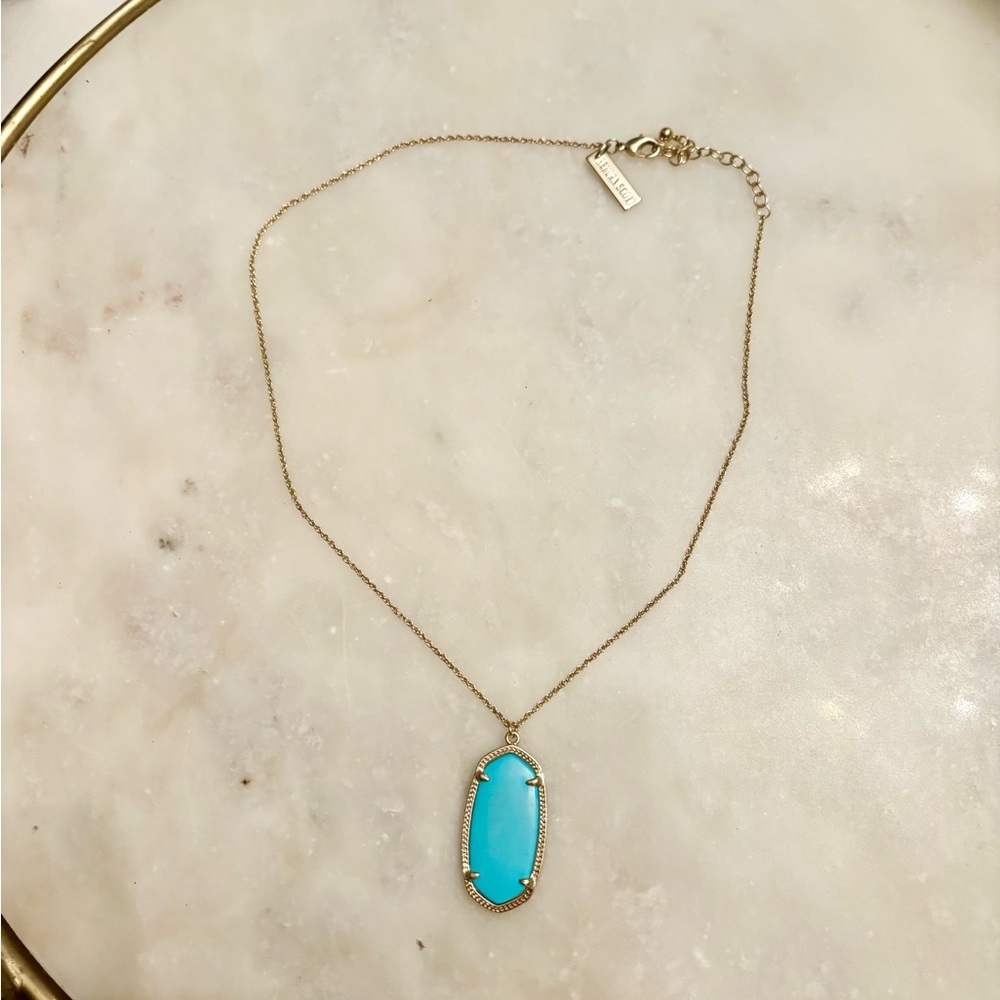 Kendra Scott Rae Gold Long Pendant Necklace in Turquoise